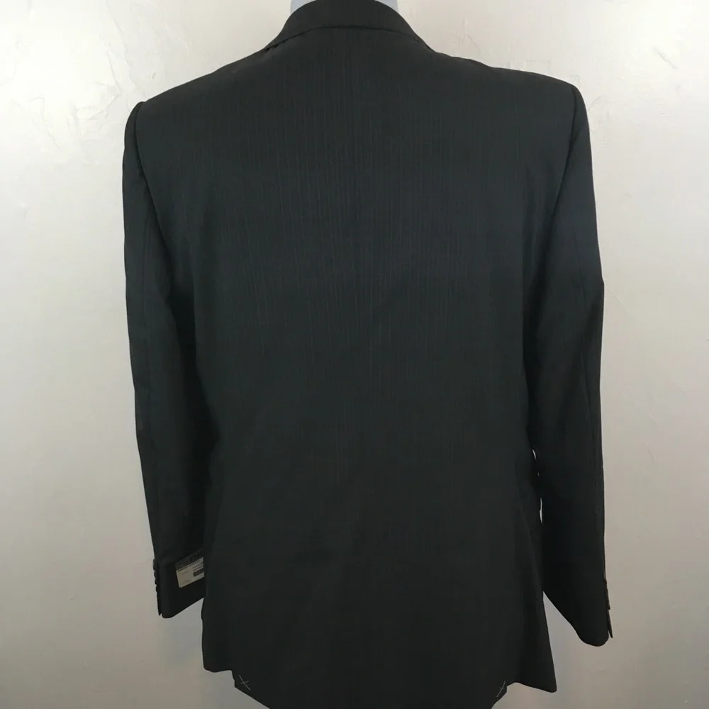 Dkny 44L mens suit gray blue tan stripes slim fit 100% wool 2 piece new ea0104